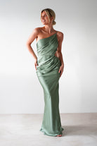 Lyra Soft Matte Satin Maxi Dress Olive | Wedding Guest Dress | Maxi | Satin | Oh Hello Clothing
