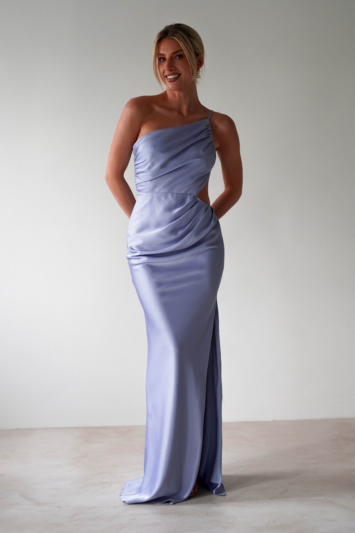 Lyra Soft Matte Satin Maxi Dress Periwinkle Blue | Wedding Guest Dress | Maxi