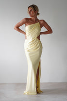 Lyra Soft Matte Satin Maxi Dress Yellow | Wedding Guest Dress | Maxi | Satin | Oh Hello Clothing