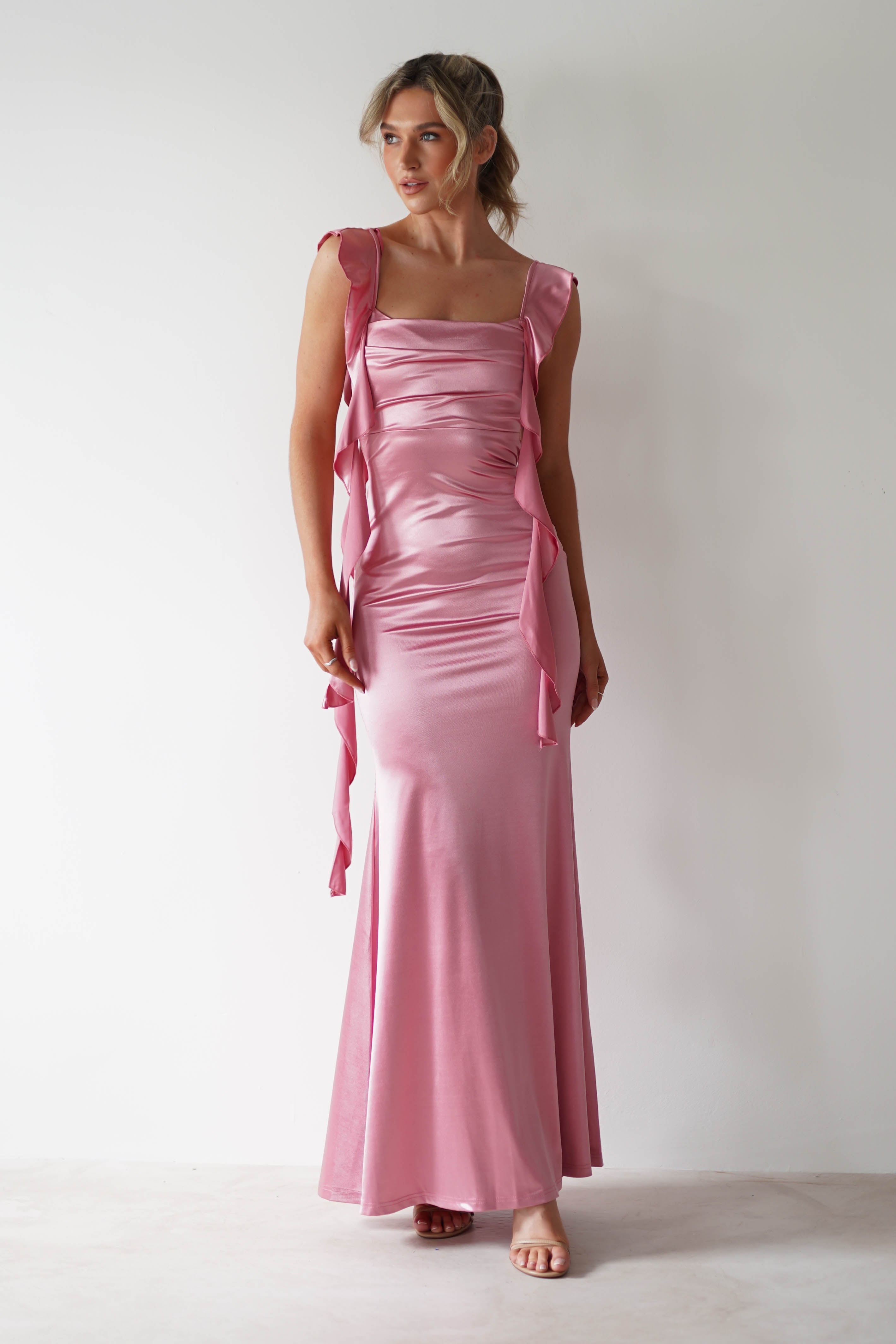 Mabel Satin Bodycon Maxi Dress | Rose Pink