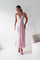 Oh Hello Clothing Women > Clothing > Dresses Madi Drape Front Detail Satin Maxi Dress | Pink