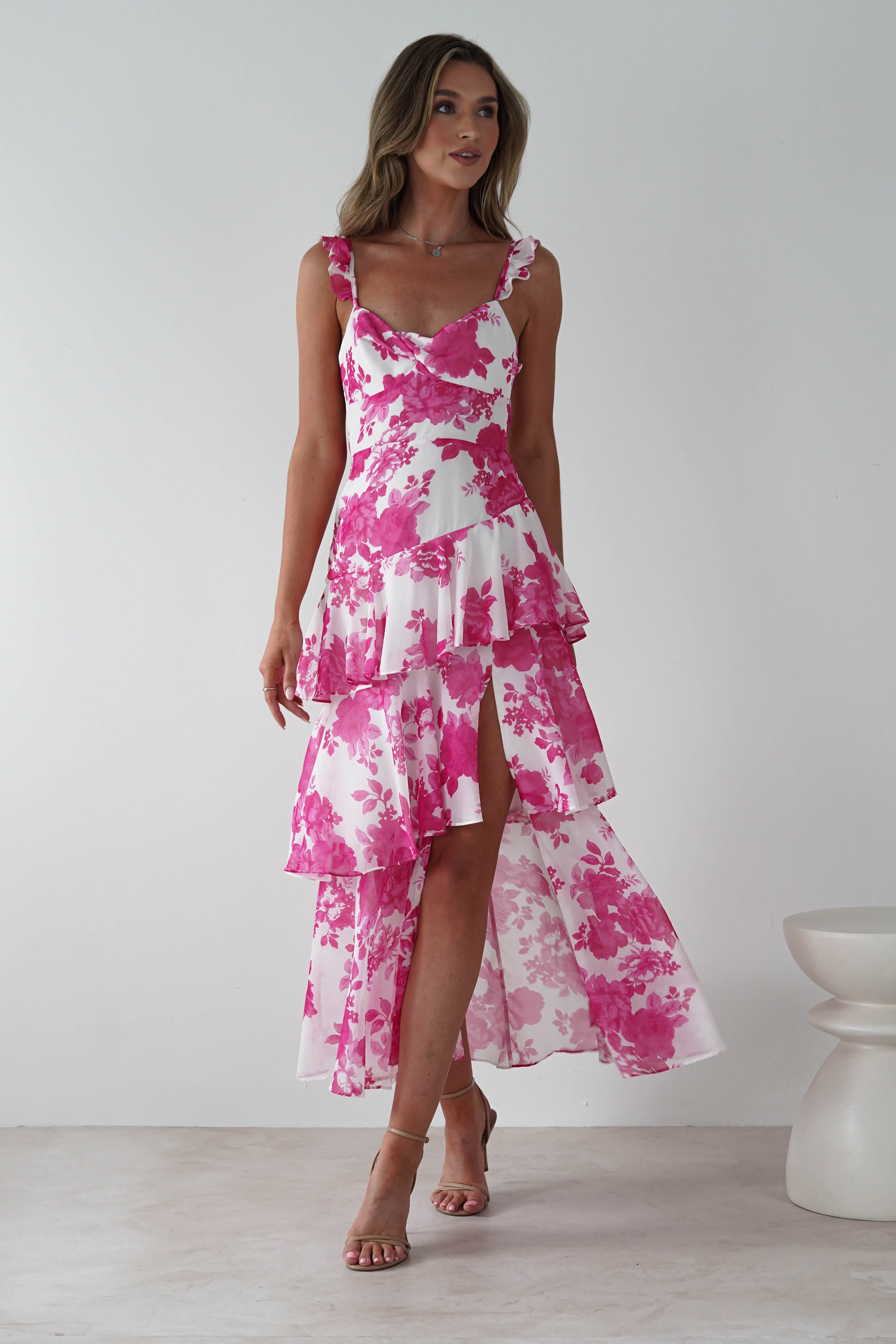 Madrid Ruffle Floral Maxi Dress | Pink | Oh Hello Clothing | XS (6)