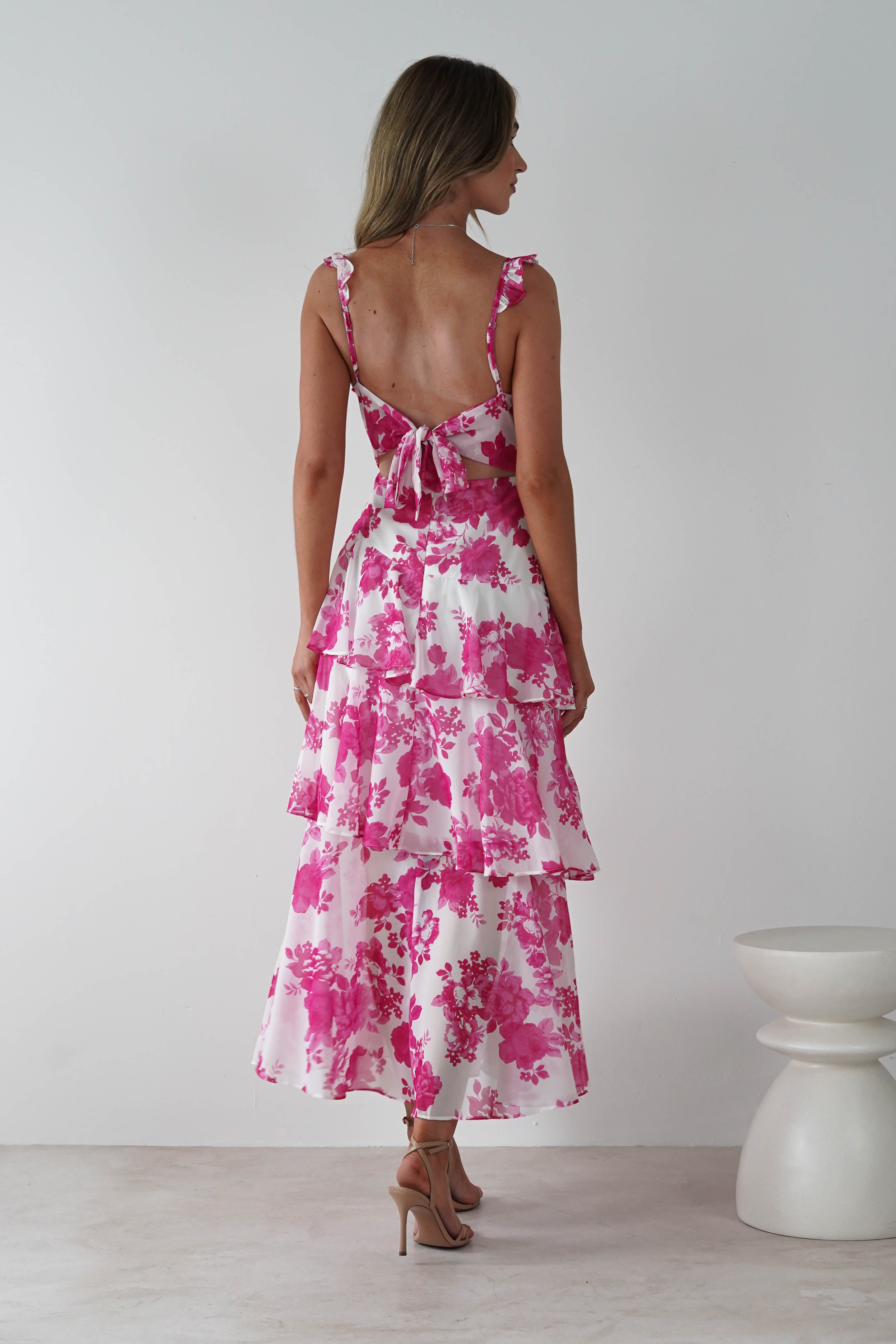 Madrid Ruffle Floral Maxi Dress | Pink | Oh Hello Clothing | XS (6)