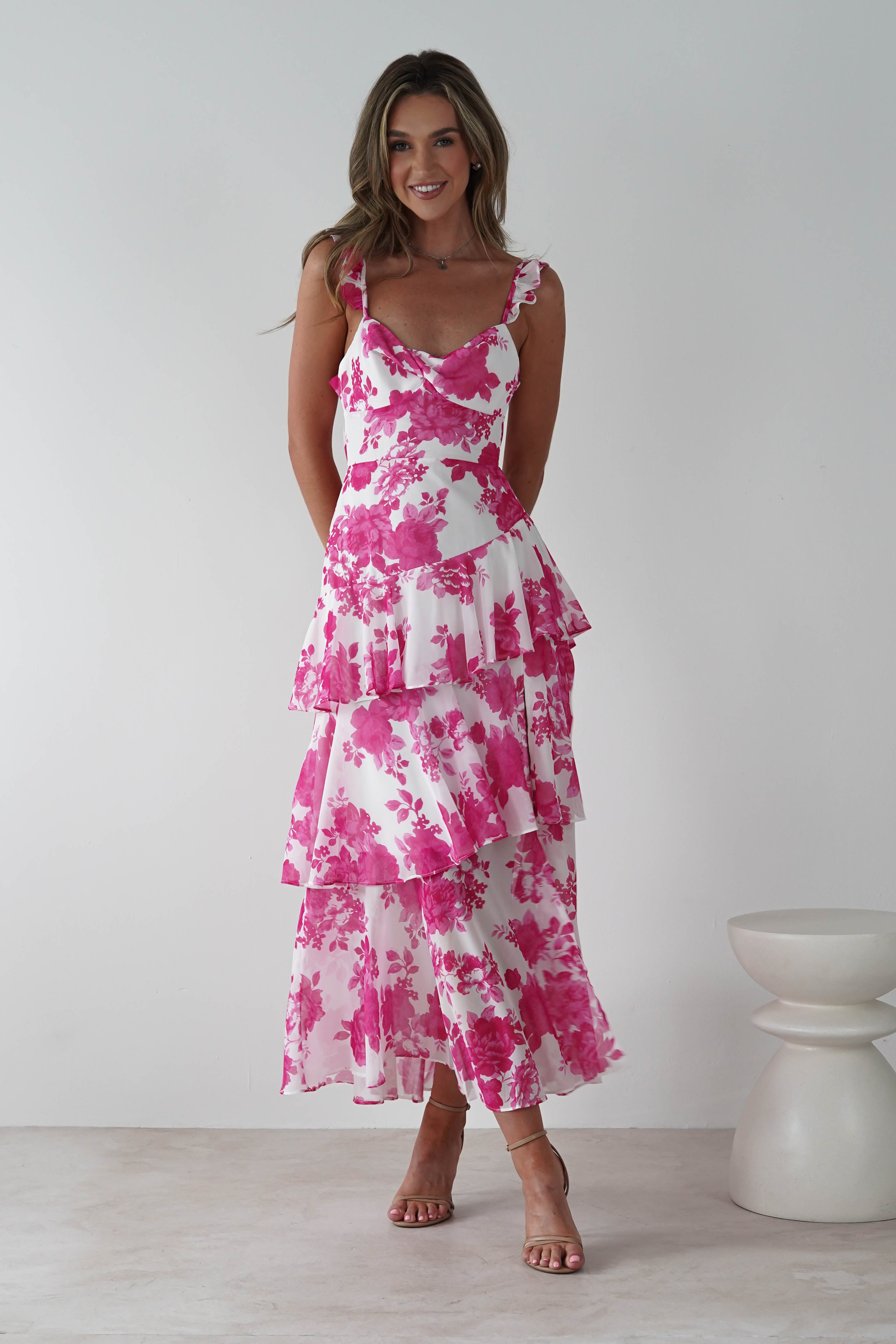 Madrid Ruffle Floral Maxi Dress | Pink | Oh Hello Clothing | XS (6)