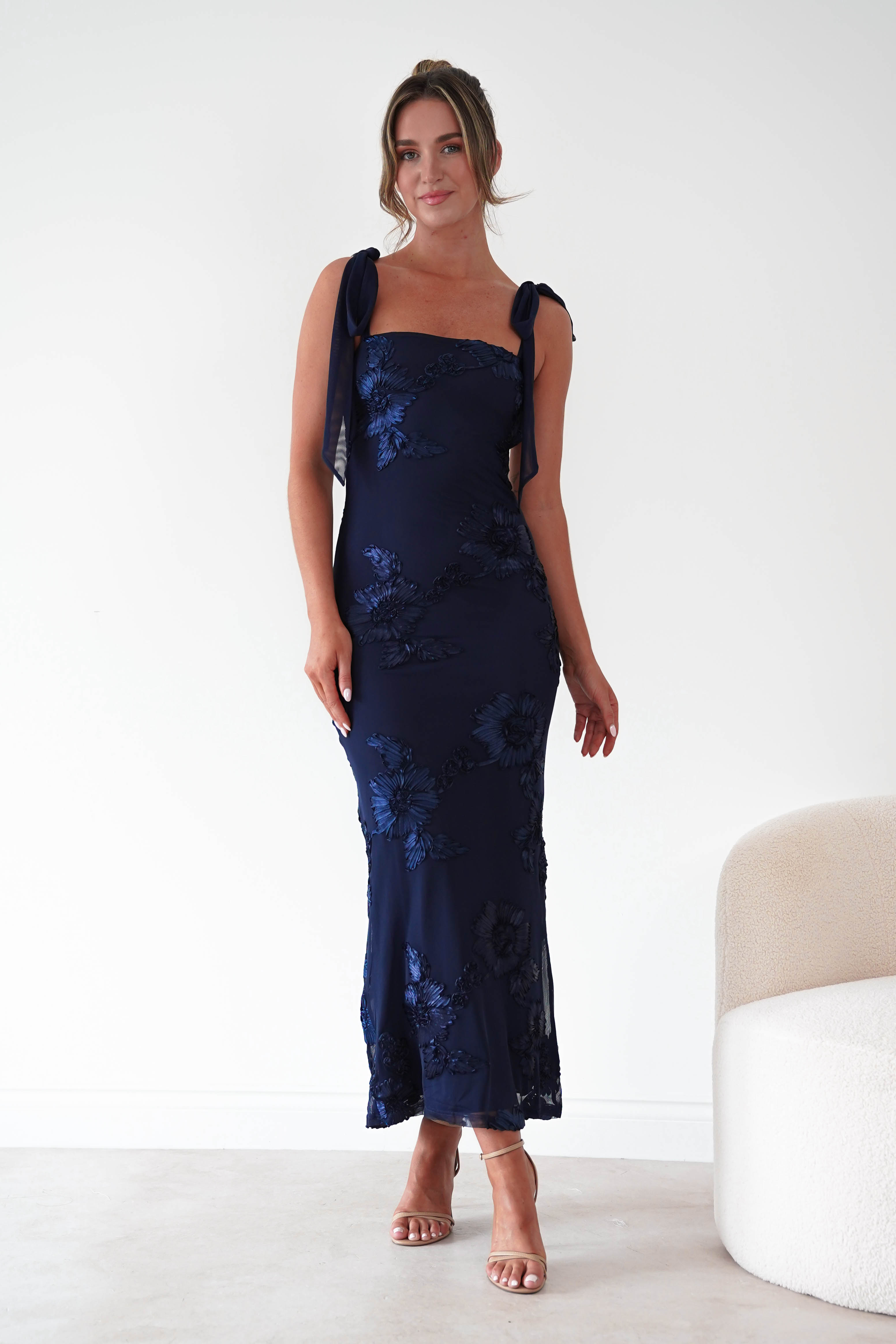 Oh Hello Clothing Women > Clothing > Dresses Mahalia Floral Appliqué Maxi Dress | Navy
