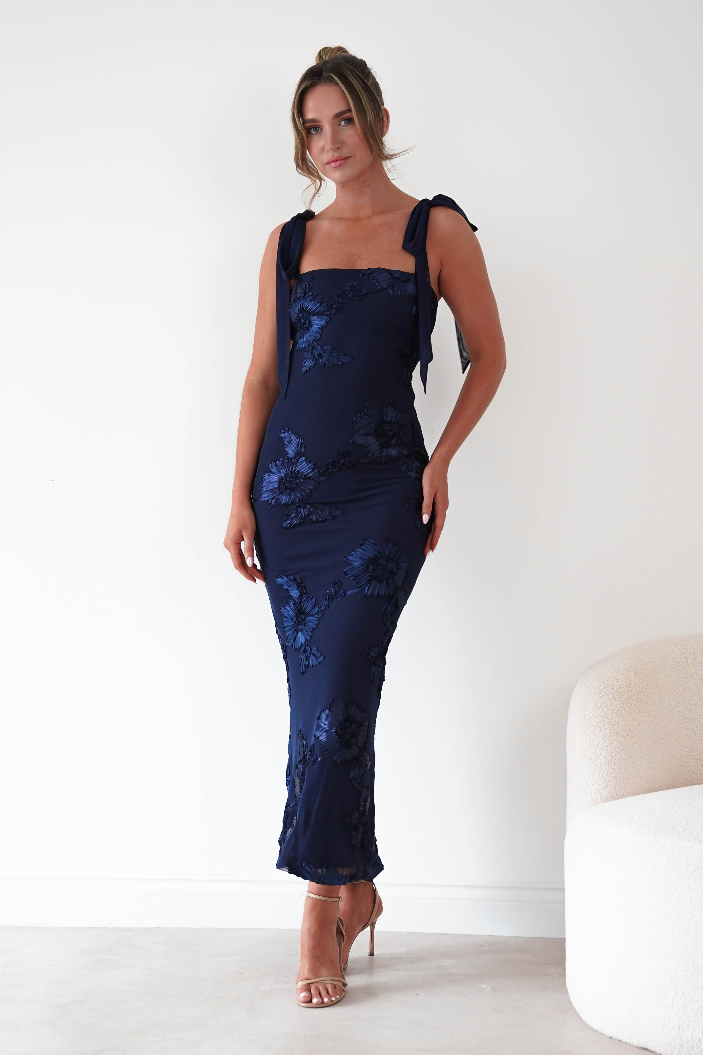 Oh Hello Clothing Women > Clothing > Dresses Mahalia Floral Appliqué Maxi Dress | Navy