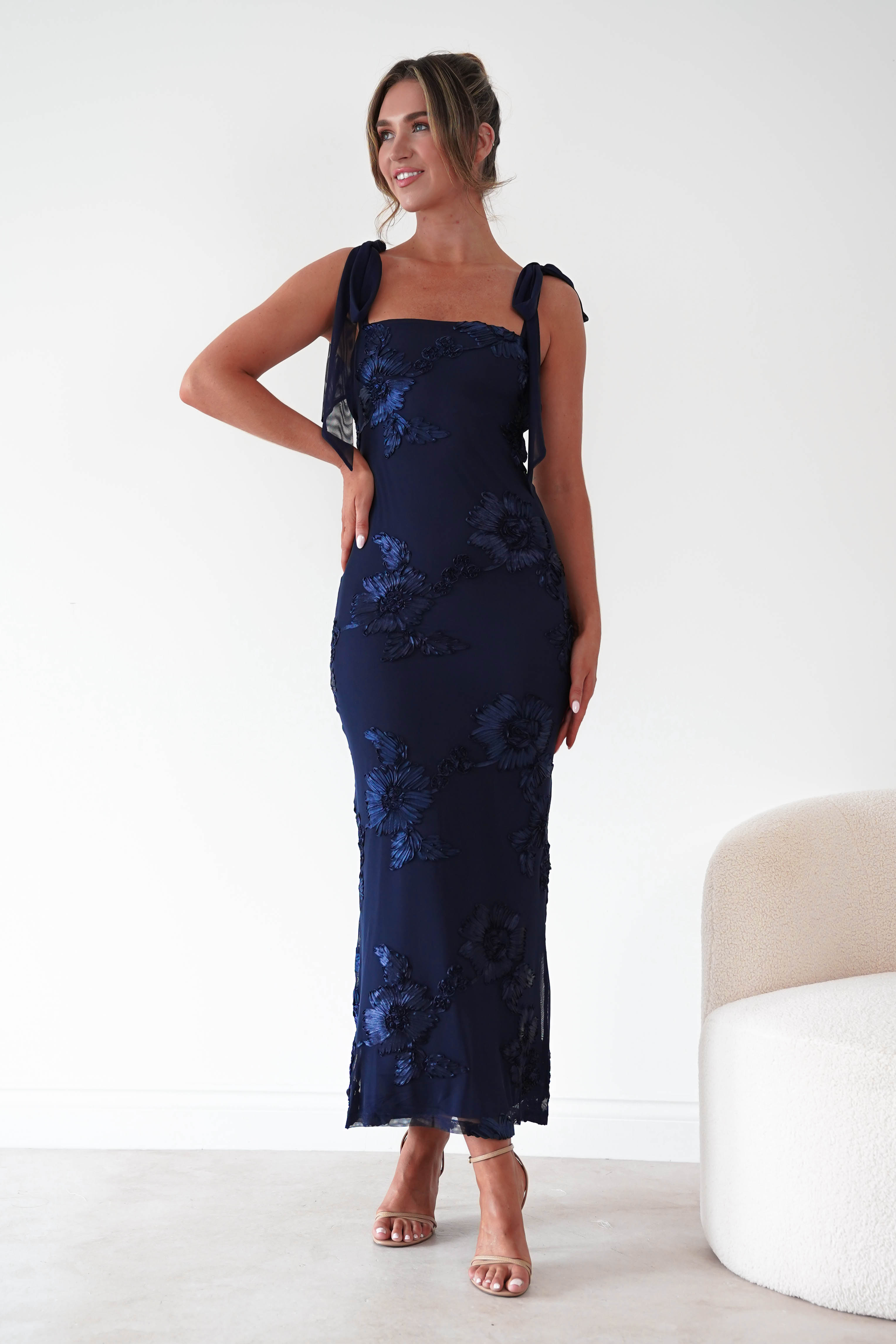 Oh Hello Clothing Women > Clothing > Dresses Mahalia Floral Appliqué Maxi Dress | Navy