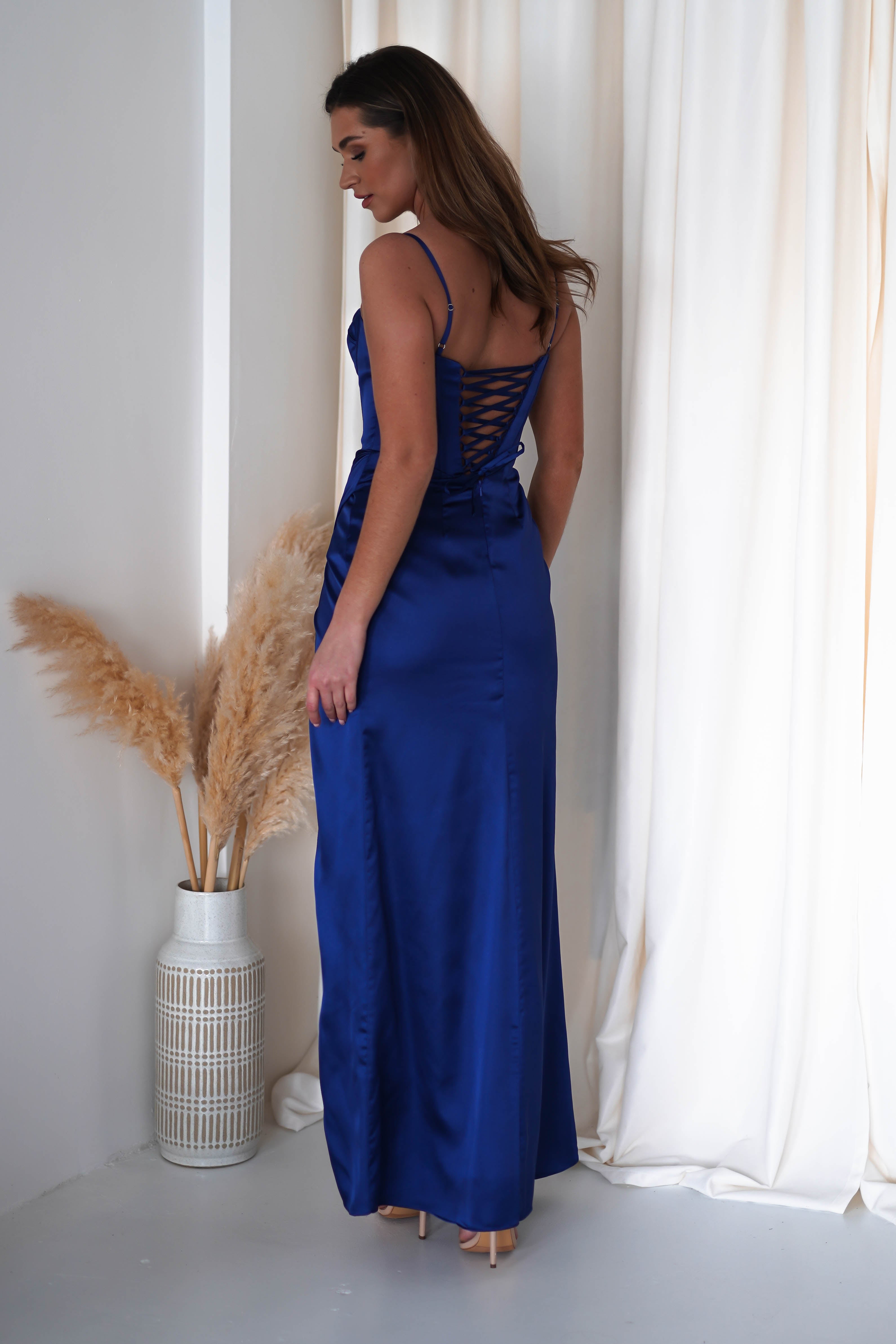 Maja Satin Corset Gown | Blue