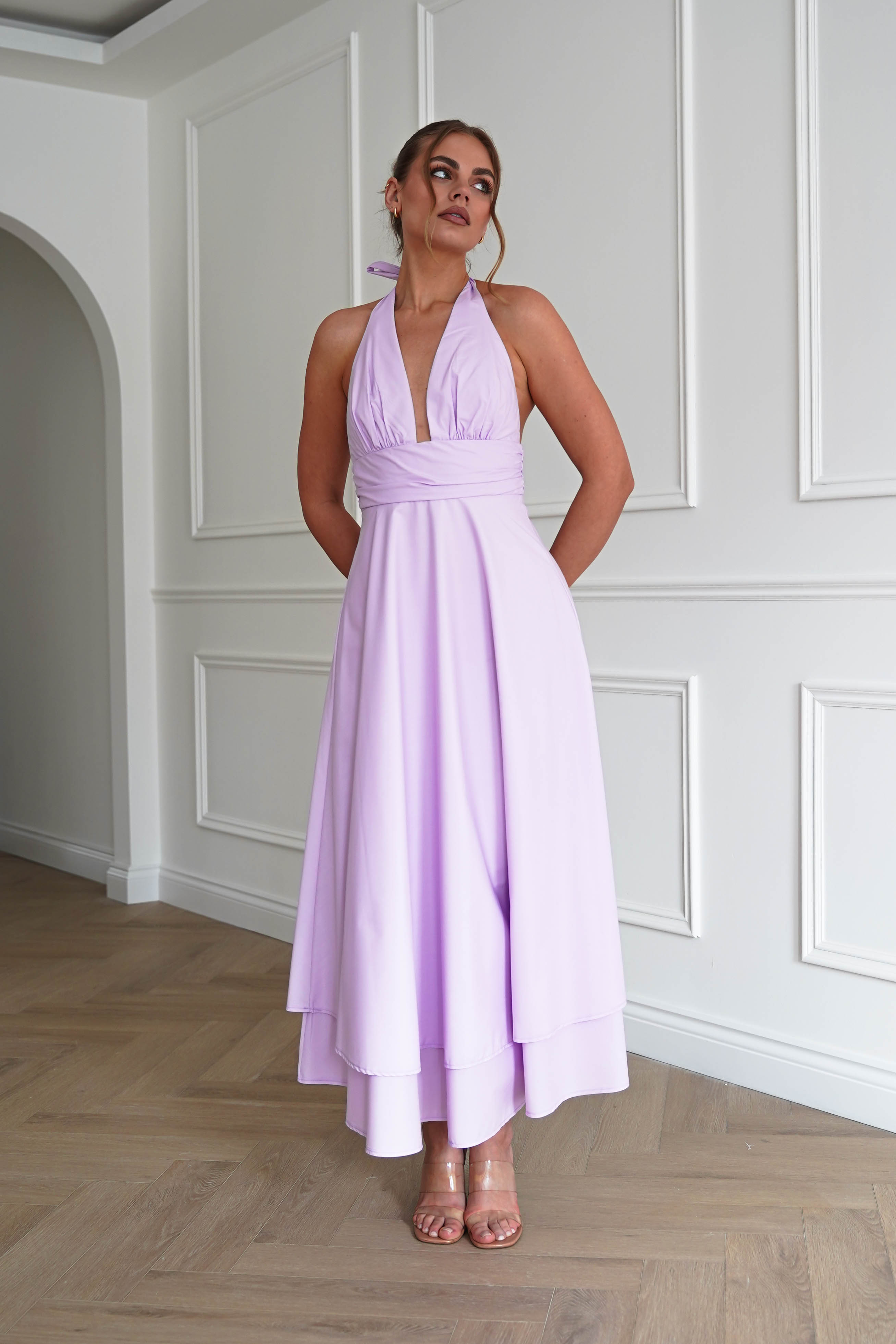 Oh Hello Clothing Women > Clothing > Dresses Makaila Halterneck Chiffon Midaxi Dress | Lilac