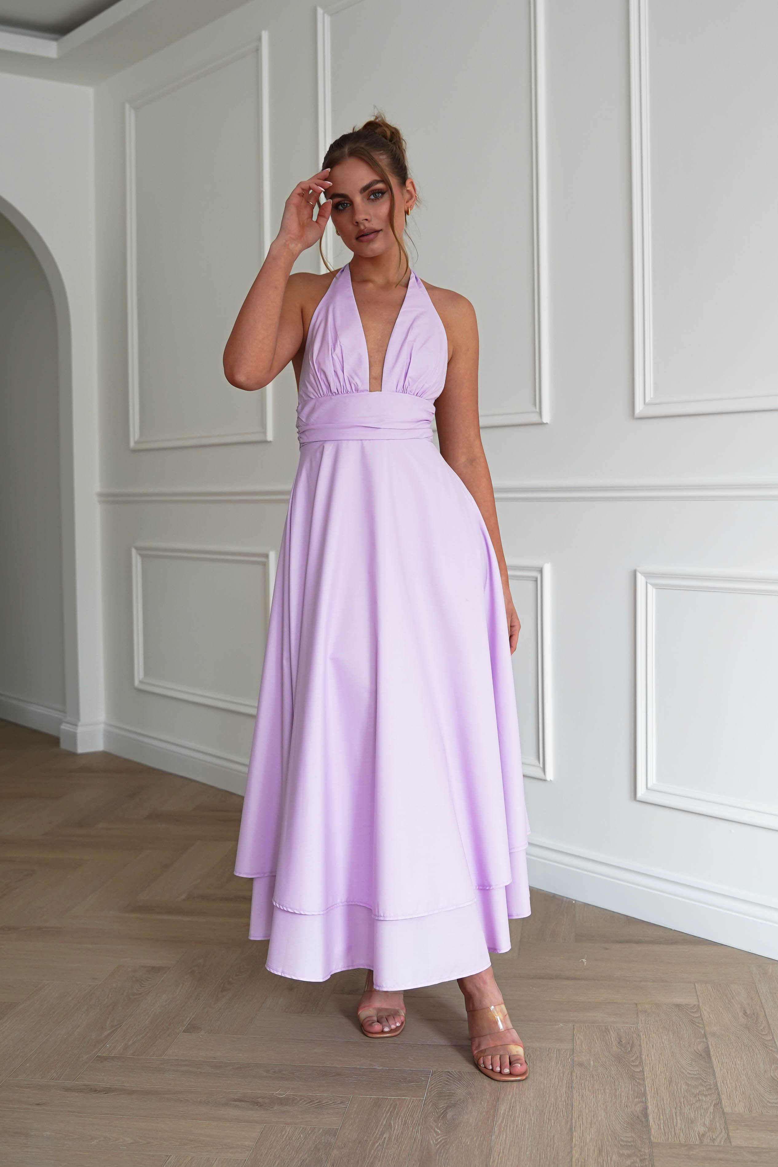 Makaila Halterneck Chiffon Midaxi Dress | Lilac | Wedding Guest XS / US 2 Makaila Halterneck Chiffon Midaxi Dress | Lilac | Wedding Guest XS / US 2