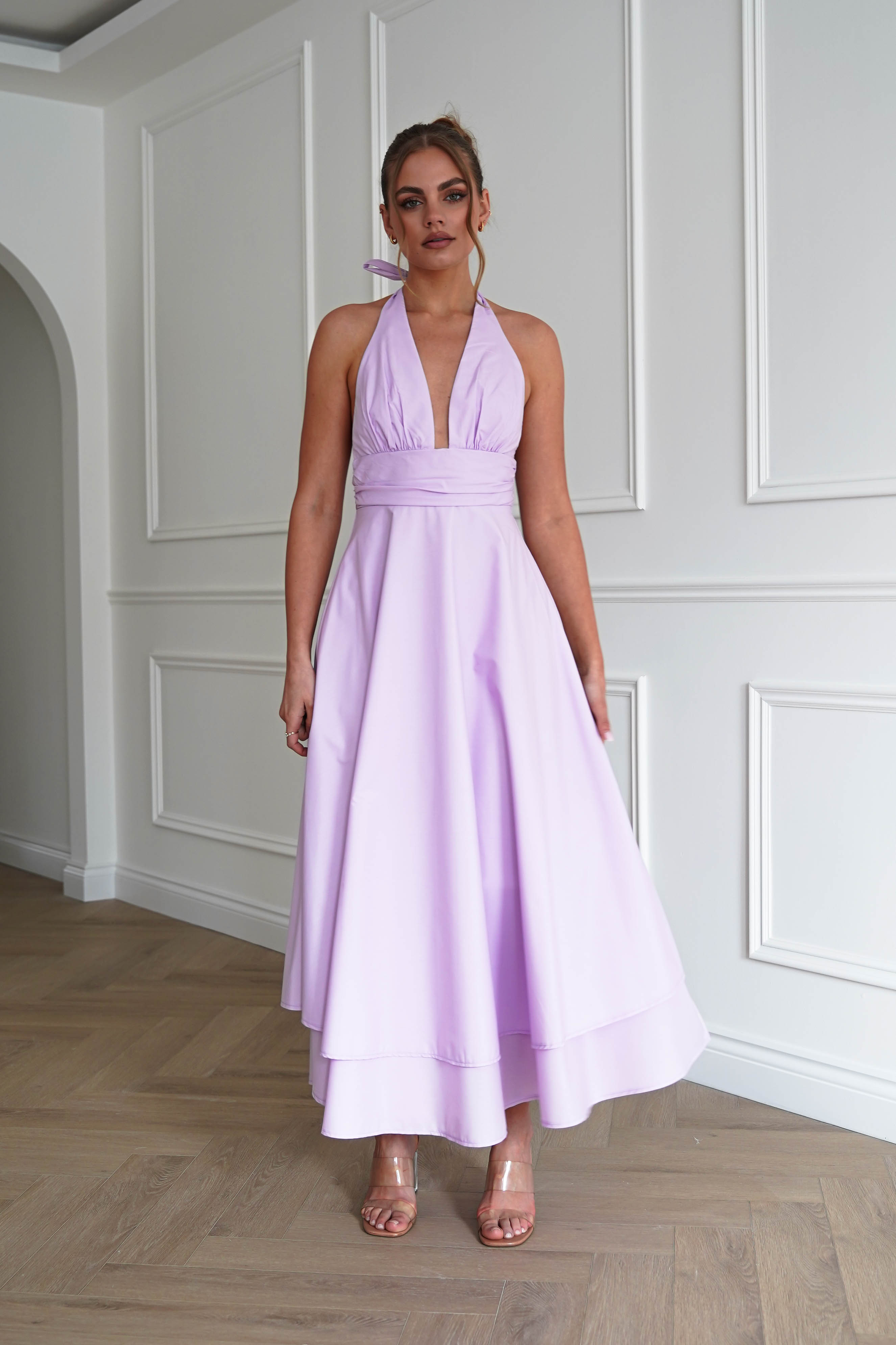 Oh Hello Clothing Women > Clothing > Dresses Makaila Halterneck Chiffon Midaxi Dress | Lilac