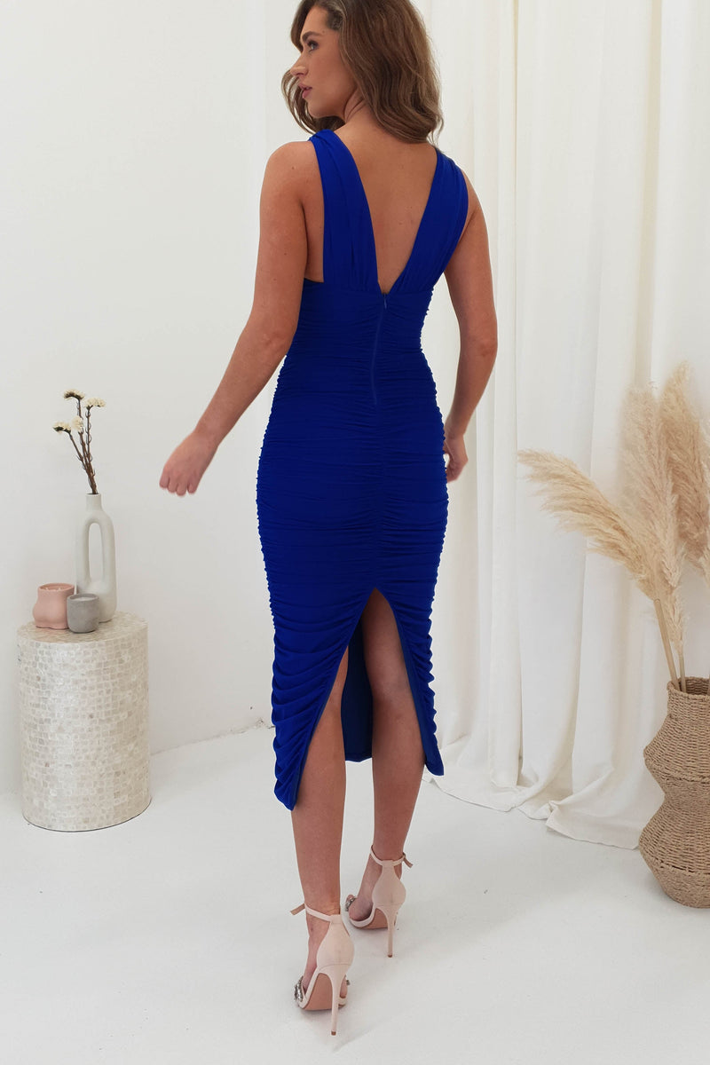 Manuella Ruffle Bodycon Midi Dress | Cobalt Blue