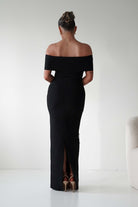 Oh Hello Clothing Dresses 1*DONE - F&P -605581- black off-shoulder midi dress with embellishment only on the front