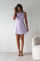 Maria Pearl Bow Detail Mini Dress Lilac | Wedding Guest Dress | Oh Hello Clothing