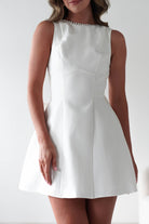 Maria Pearl Bow Detail Mini Dress | White | Graduation | Bride To Be Hen Dress | Oh Hello Clothing