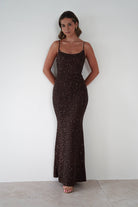 Maria Sequin Bodycon Maxi Gown | Brown | Debs & Prom | Formal Gown | Oh Hello Clothing
