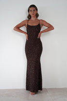 Maria Sequin Bodycon Maxi Gown | Brown | Debs & Prom | Formal Gown | Oh Hello Clothing