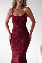 Maria Sequin Bodycon Maxi Gown | Dark Red | Debs & Prom | Formal Gown | Oh Hello Clothing