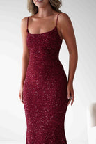 Maria Sequin Bodycon Maxi Gown | Dark Red | Debs & Prom | Formal Gown | Oh Hello Clothing