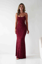 Maria Sequin Bodycon Maxi Gown | Dark Red | Debs & Prom | Formal Gown | Oh Hello Clothing