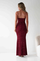 Maria Sequin Bodycon Maxi Gown | Dark Red | Debs & Prom | Formal Gown | Oh Hello Clothing