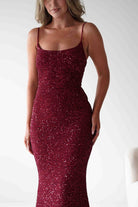 Maria Sequin Bodycon Maxi Gown | Dark Red | Debs & Prom | Formal Gown | Oh Hello Clothing