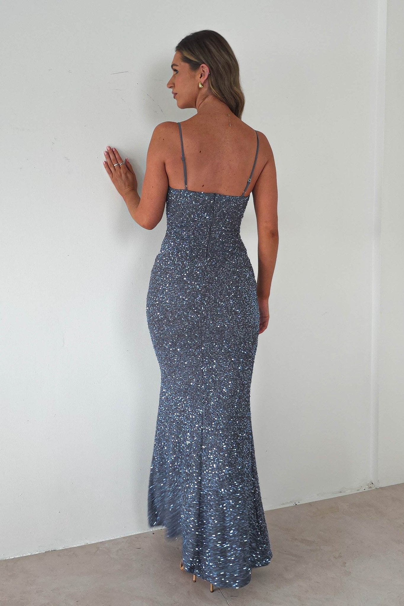 Maria Sequin Bodycon Maxi Gown | Silver | Oh Hello Clothing | S (8)