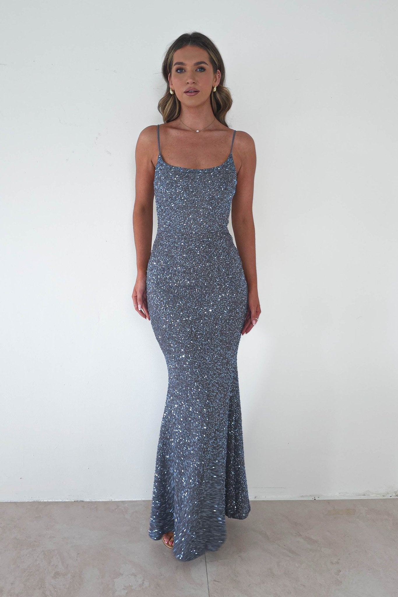 Maria Sequin Bodycon Maxi Gown | Silver | Oh Hello Clothing | S (8)