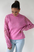 Oh Hello Clothing Women > Clothing > Knitwear ONE SIZE (6/12) Marie Lace Sleeve Knit Jumper | Pink