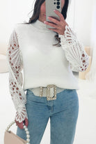 Oh Hello Clothing Women > Clothing > Knitwear ONE SIZE (6/12) Marie Lace Sleeve Knit Jumper | White