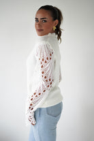 Oh Hello Clothing Women > Clothing > Knitwear ONE SIZE (6/12) Marie Lace Sleeve Knit Jumper | White