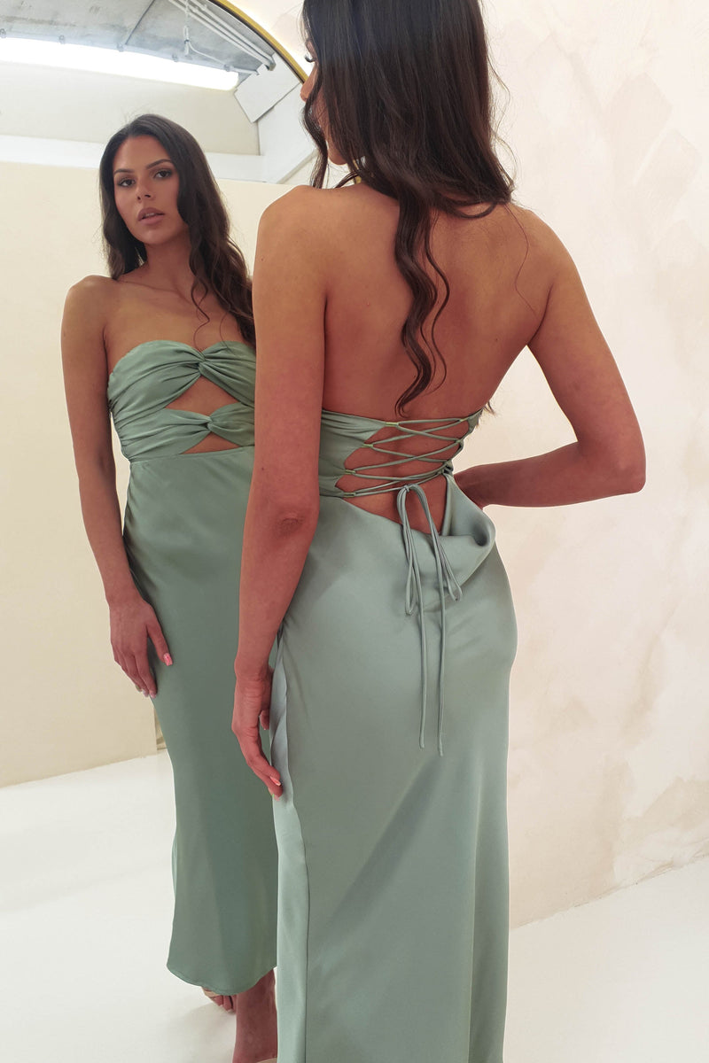 Marlini Strapless Cut Out Midi Dress | Olive