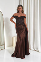 Oh Hello Clothing Women > Clothing > Dresses Marsela Lace Bodice Gown | Espresso Brown