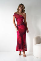 Mayflower Mesh Bodycon Midaxi Dress | Red/Pink | Wedding Guest | Graduation | Oh Hello Clothing