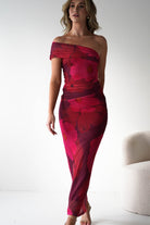 Mayflower Mesh Bodycon Midaxi Dress | Red/Pink | Wedding Guest | Graduation | Oh Hello Clothing