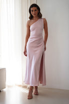 Meera Soft Matte Satin Midaxi Dress Blush Pink | Wedding Guest Dress | Satin | Oh Hello Clothing
