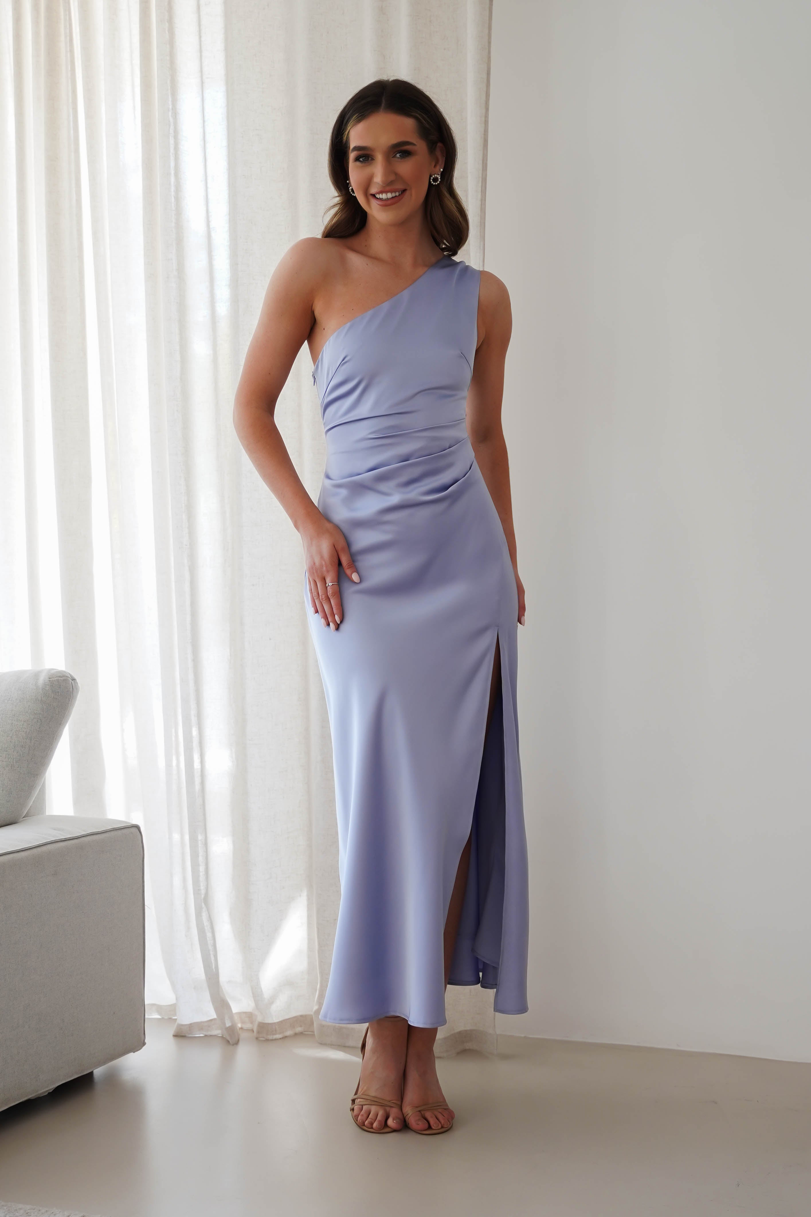 Meera Soft Matte Satin Midaxi Dress | Periwinkle Blue