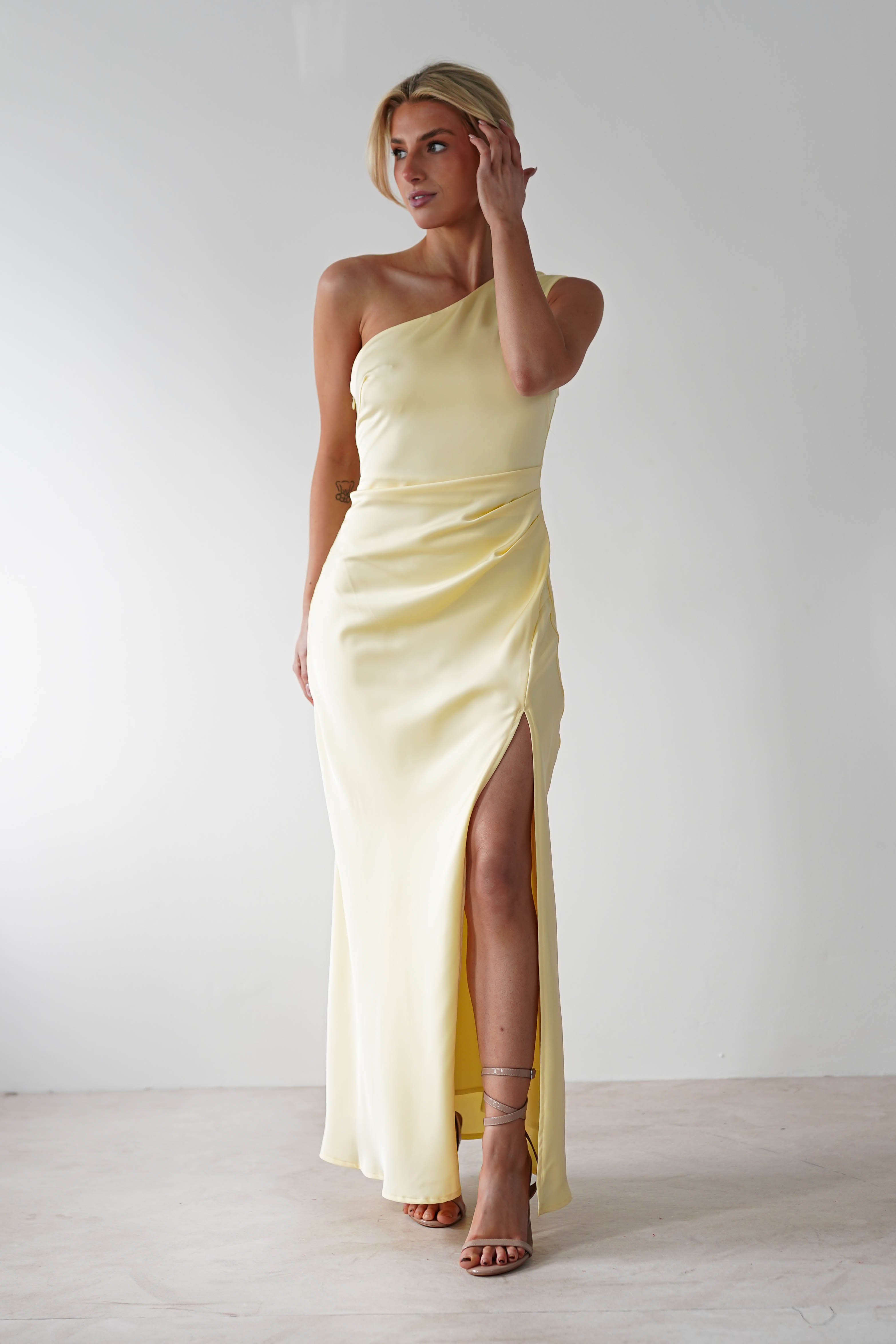 Meera Soft Matte Satin Midaxi Dress | Yellow