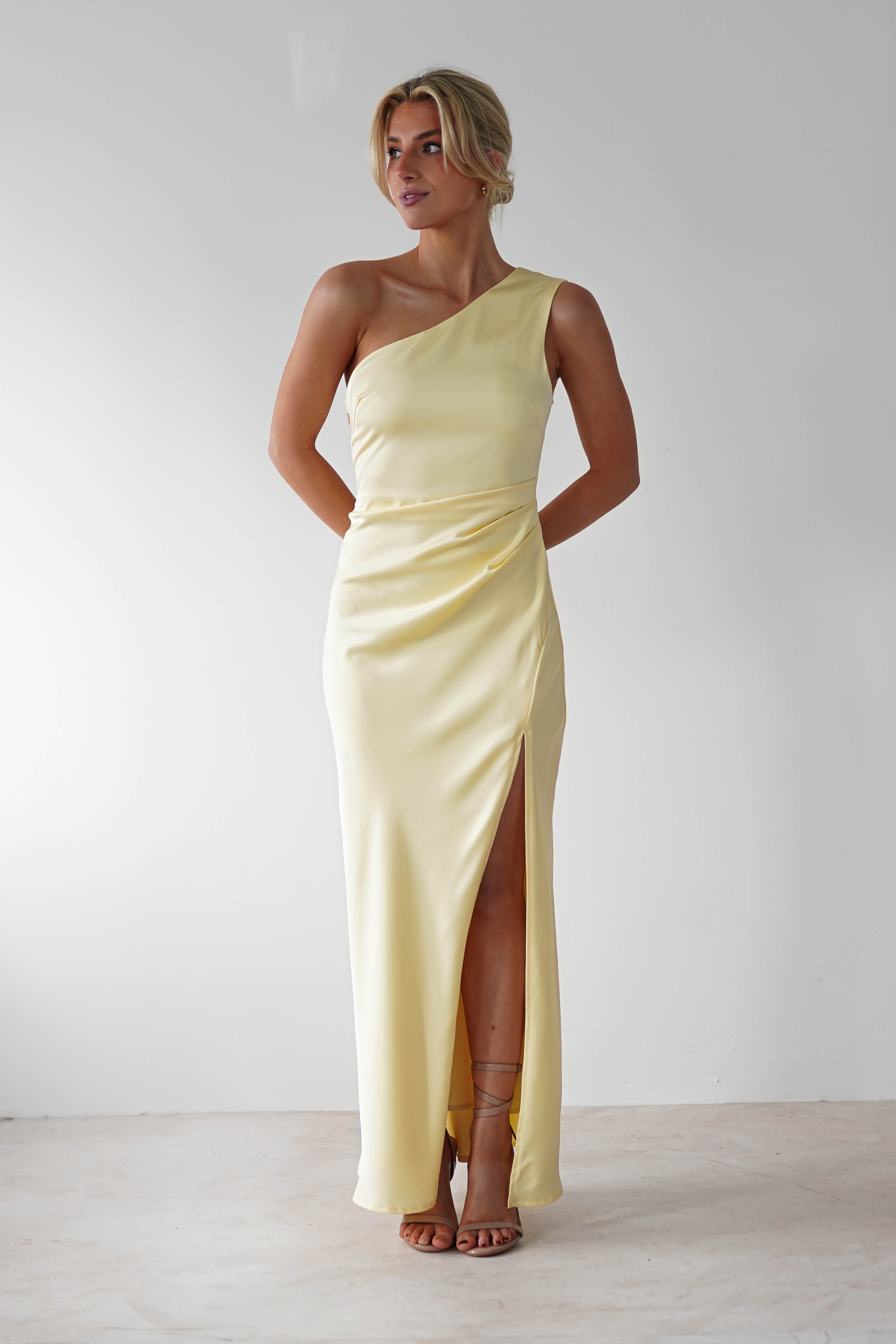 Meera Soft Matte Satin Midaxi Dress | Yellow