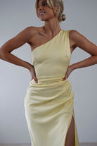 Meera Soft Matte Satin Midaxi Dress Yellow | Wedding Guest Dress | Satin | Oh Hello Clothing
