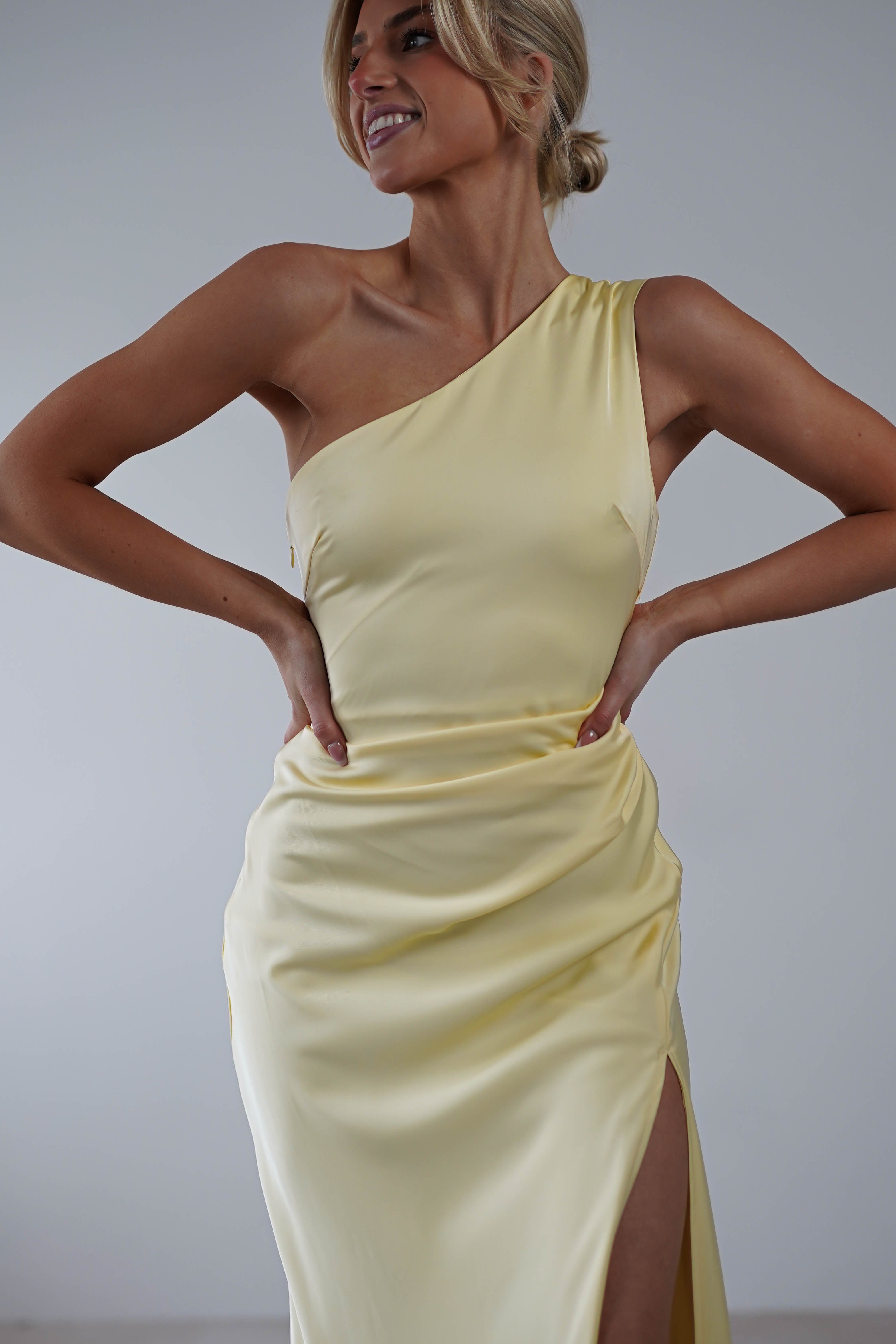 Meera Soft Matte Satin Midaxi Dress | Yellow