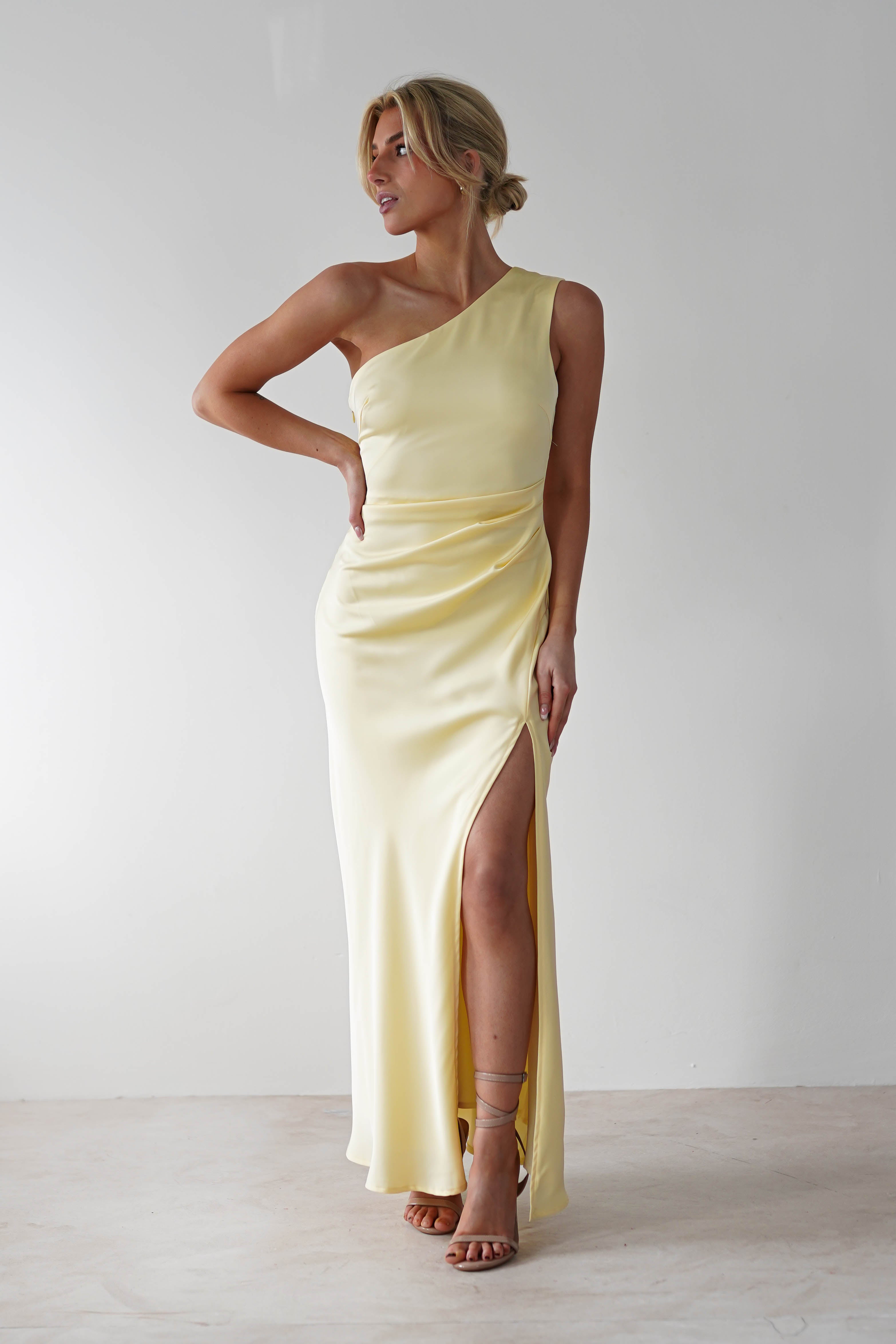 Meera Soft Matte Satin Midaxi Dress | Yellow