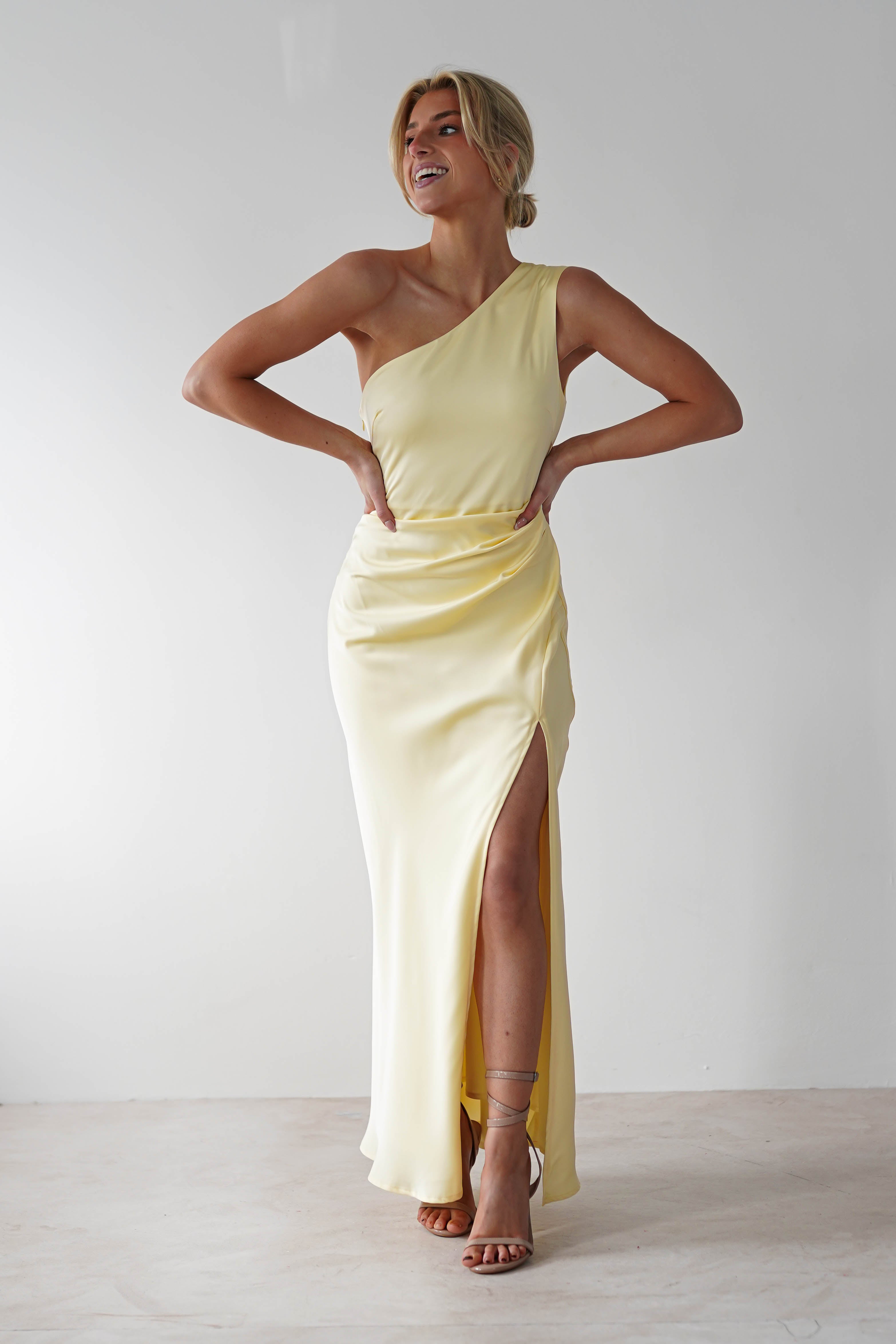 Meera Soft Matte Satin Midaxi Dress | Yellow