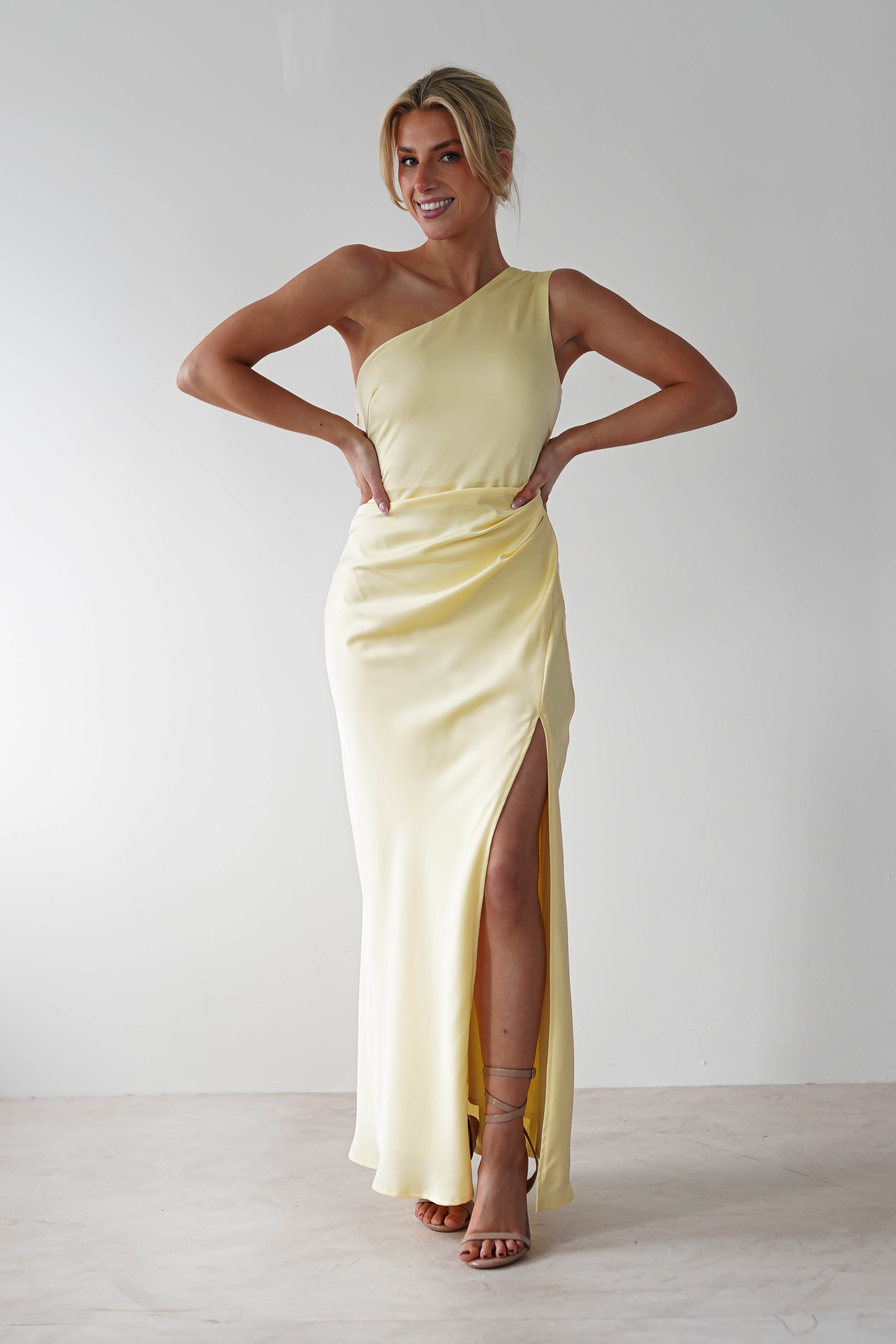 Meera Soft Matte Satin Midaxi Dress | Yellow