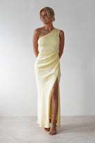 Meera Soft Matte Satin Midaxi Dress Yellow | Wedding Guest Dress | Satin | Oh Hello Clothing