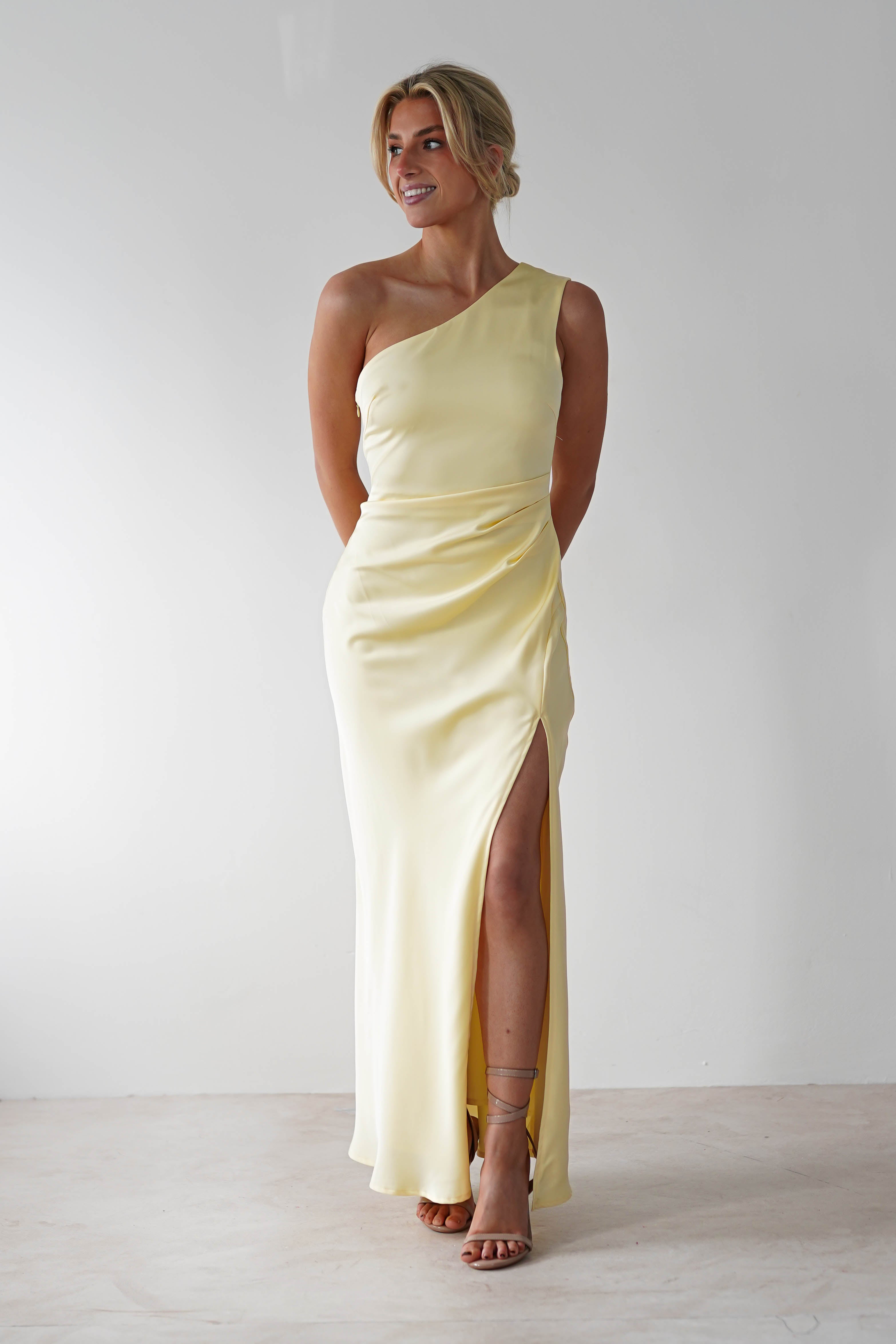 Meera Soft Matte Satin Midaxi Dress | Yellow