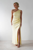 Meera Soft Matte Satin Midaxi Dress Yellow | Wedding Guest Dress | Satin | Oh Hello Clothing