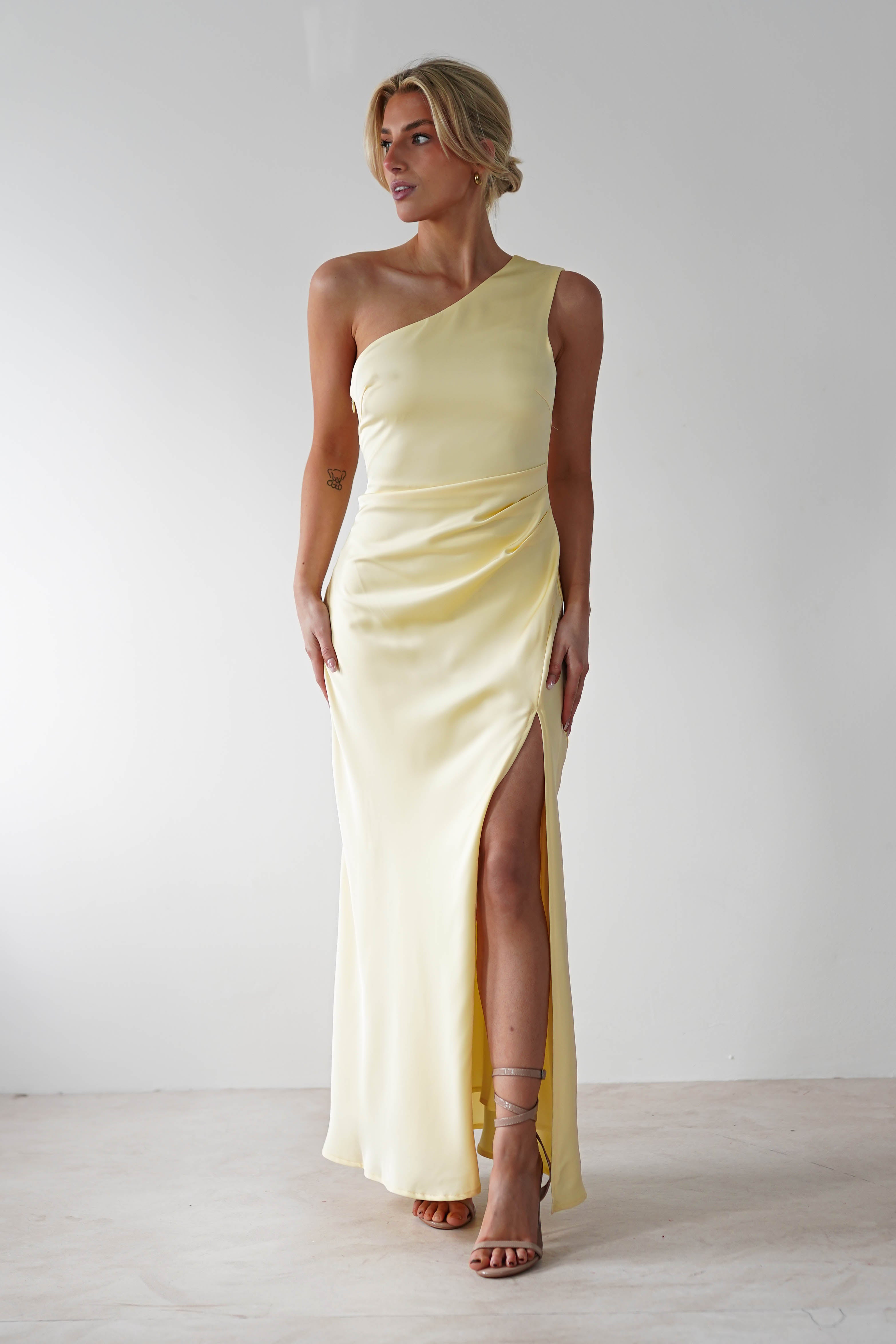 Meera Soft Matte Satin Midaxi Dress | Yellow