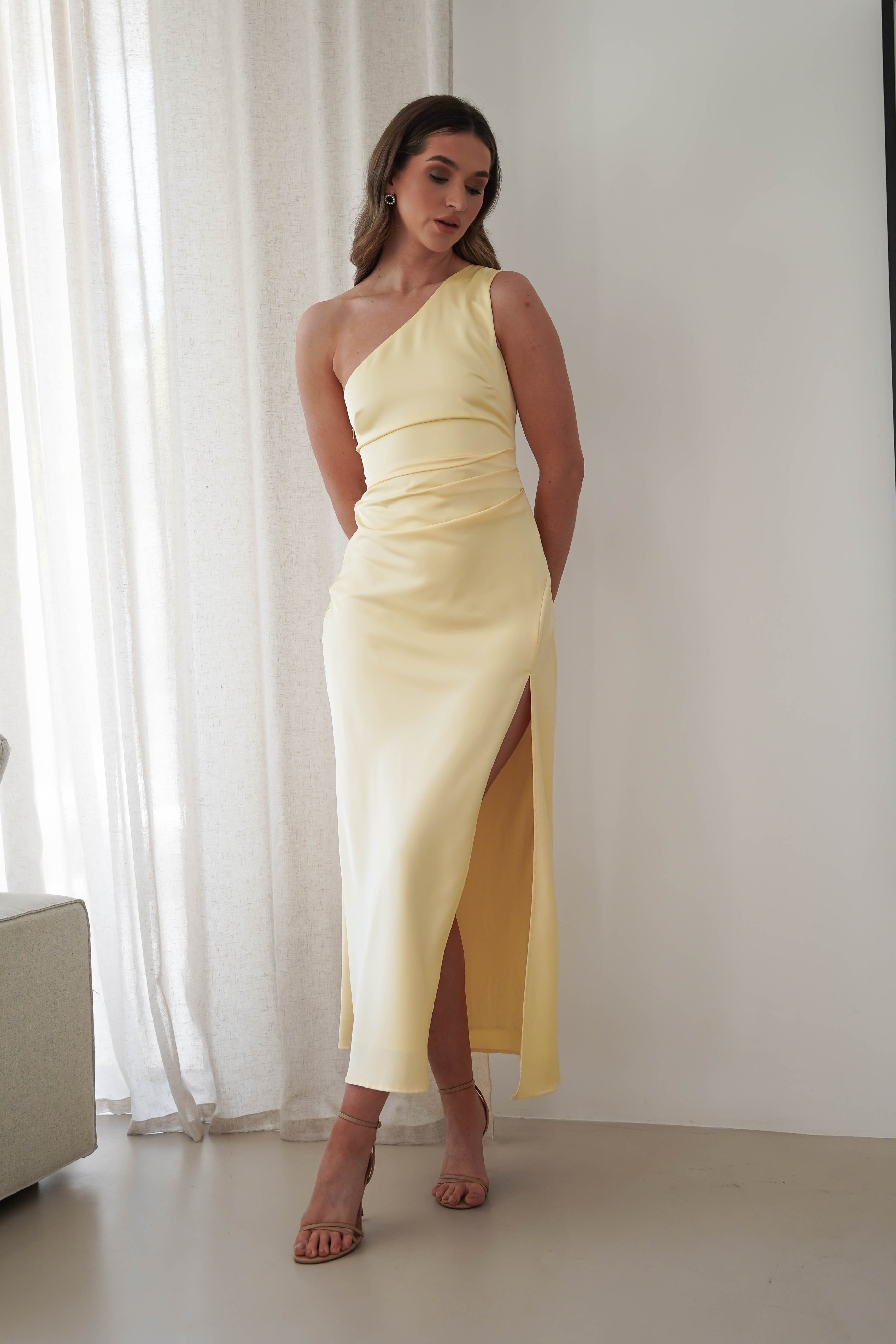 Meera Soft Matte Satin Midaxi Dress | Yellow