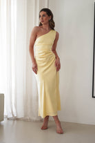 Meera Soft Matte Satin Midaxi Dress Yellow | Wedding Guest Dress | Satin | Oh Hello Clothing